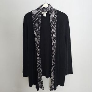 Chico’s Travelers Liquid Knit Cardigan Womens Size 3 (XL) Black Slinky Mesh Trim